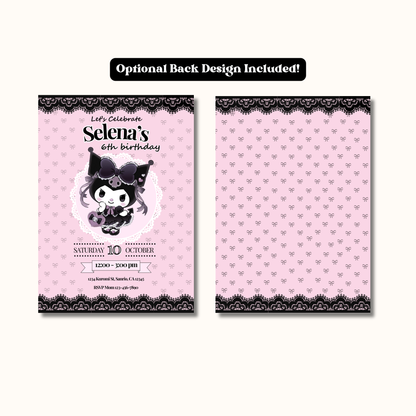 Kuromi Coquette Birthday Invite Editable, Printable Sanrio Invitation 5x7 Instant Download