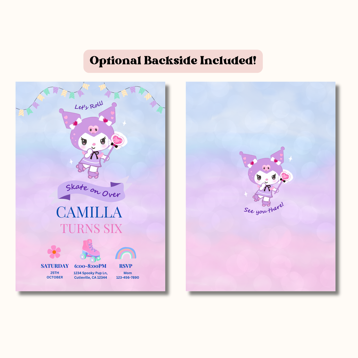 Kuromi Let’s Roll! Roller Skating Birthday Invite Editable | 5x7 | Instant Download