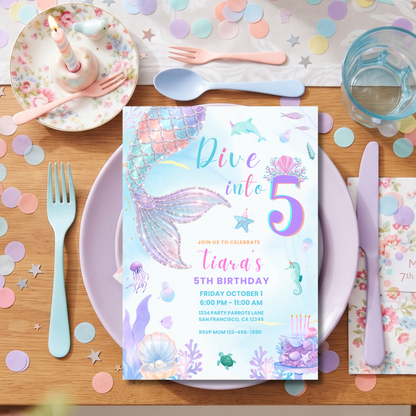 Mermaid Birthday Invitation | Editable Canva