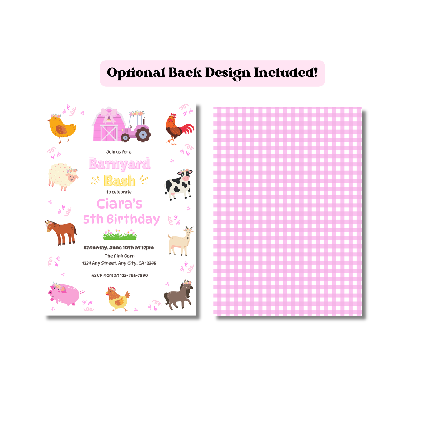Farm Animals Birthday Invitation: Barnyard Bash Birthday Party Invite, Pastel Farm Animal Themed Invitation (Digital Download 5x7)