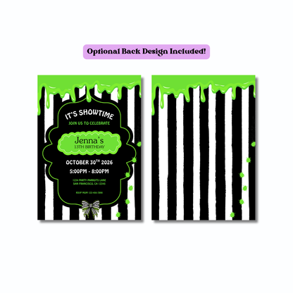 Beetle-Themed Halloween Birthday Invitation 🪲 | Spooky It’s Showtime Editable Party Invite