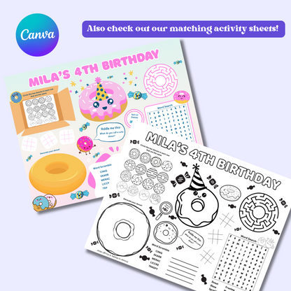 Donut Birthday Invitation, Kawaii Donut Party Invite, Editable Donut Invitation Template, Kid’s Donuts Birthday, Instant Download