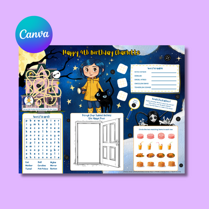 Coraline Activity Placemat Editable Template, Digital Download In Color