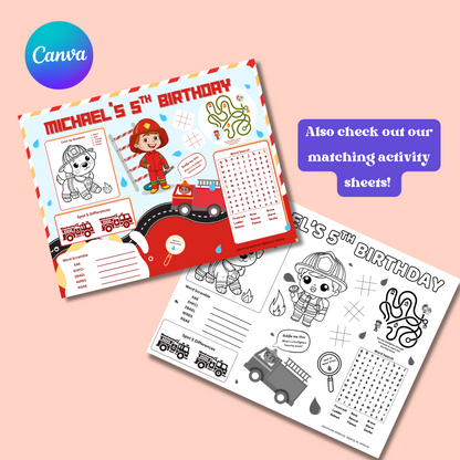 Firefighter Birthday Invitation, Editable Fire Truck Party Invite for Kids, Fireman Theme Birthday Template, Instant Download