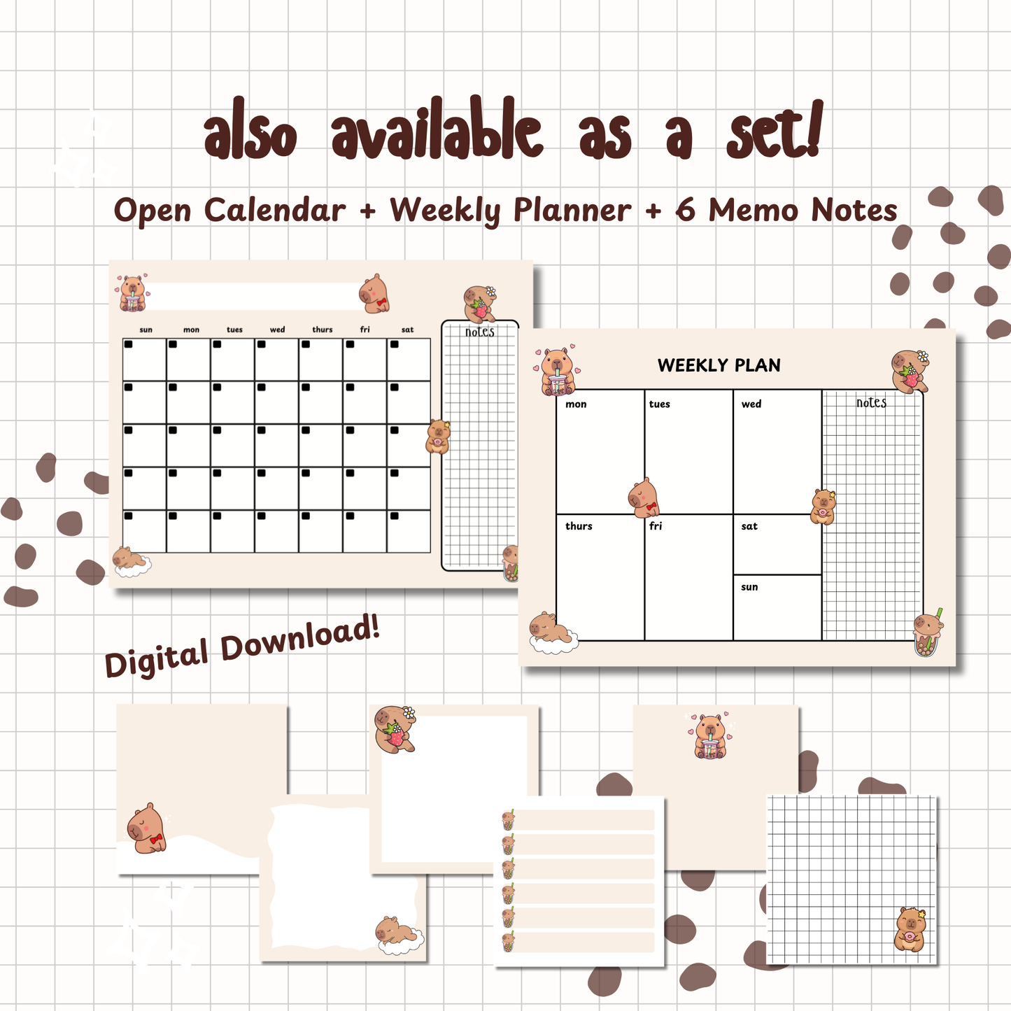 Kawaii Capybara Weekly Planner | Printable | Instant Download