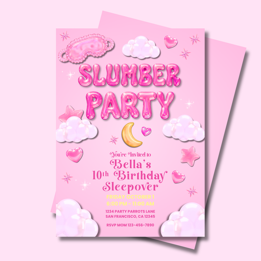 Slumber Party Glass Jelly Bubble Letters Sleepover Birthday Invitation | Editable Canva Template (Copy)