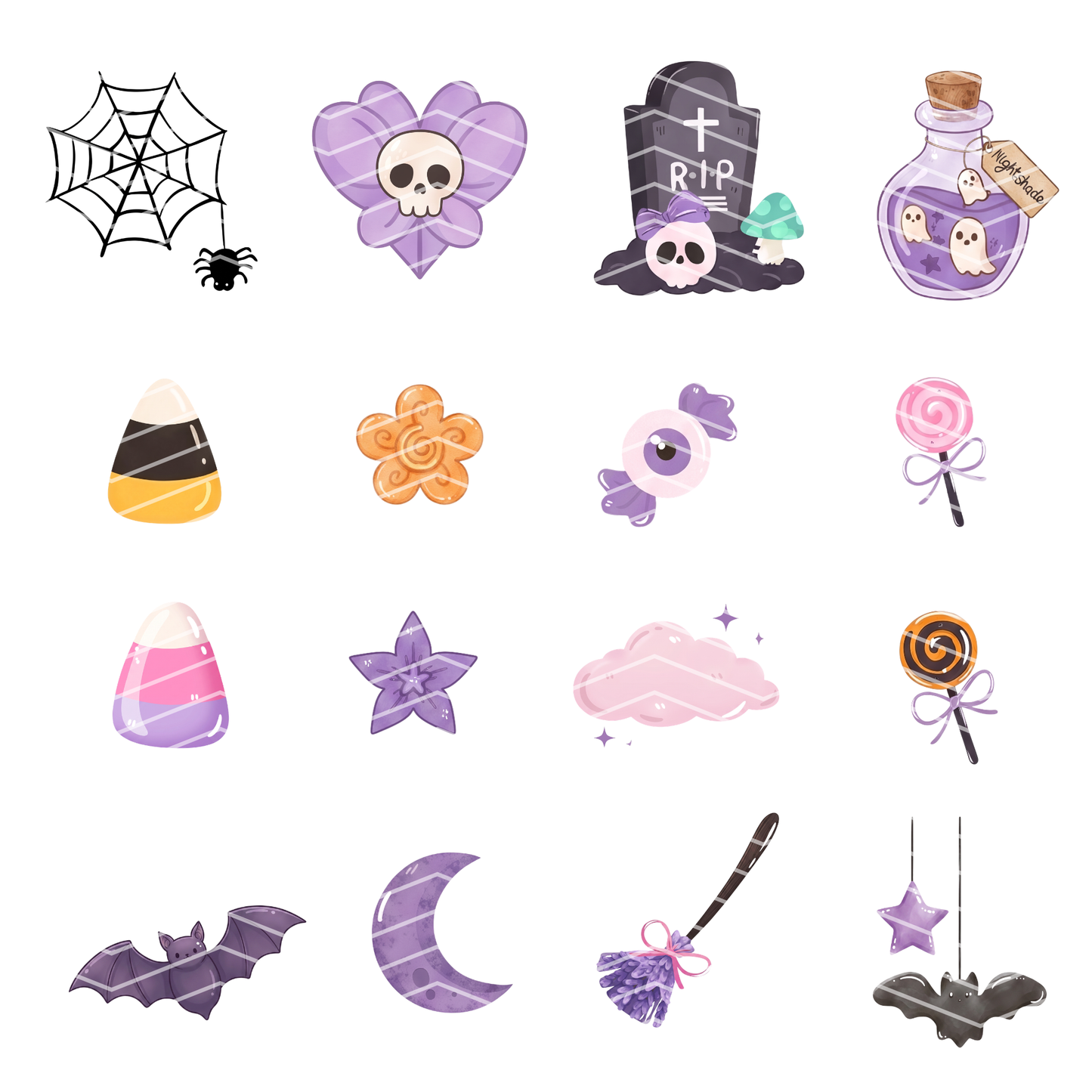 Cute Halloween Clipart Bundle | 46 Pastel Ghost, Kawaii Spooky PNG & SVG Digital Files