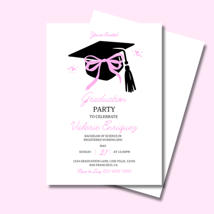 Pink Coquette Graduation Invite 5x7 Instant Download