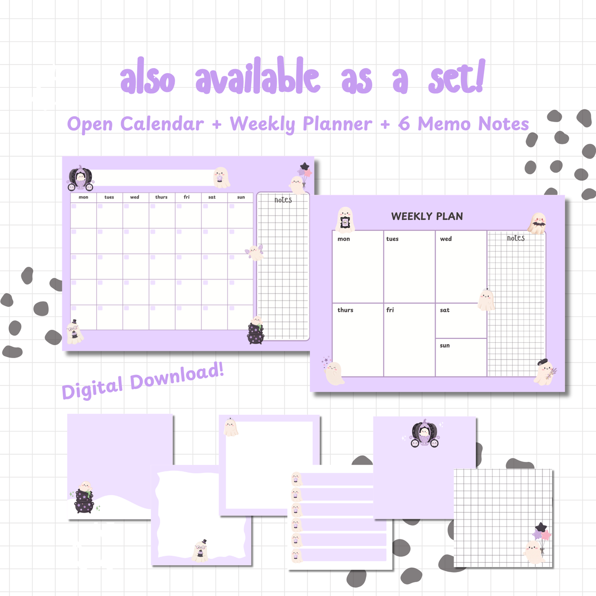 Kawaii Ghosts Weekly Digital Planner | Undated iPad & Printable Weekly Organizer