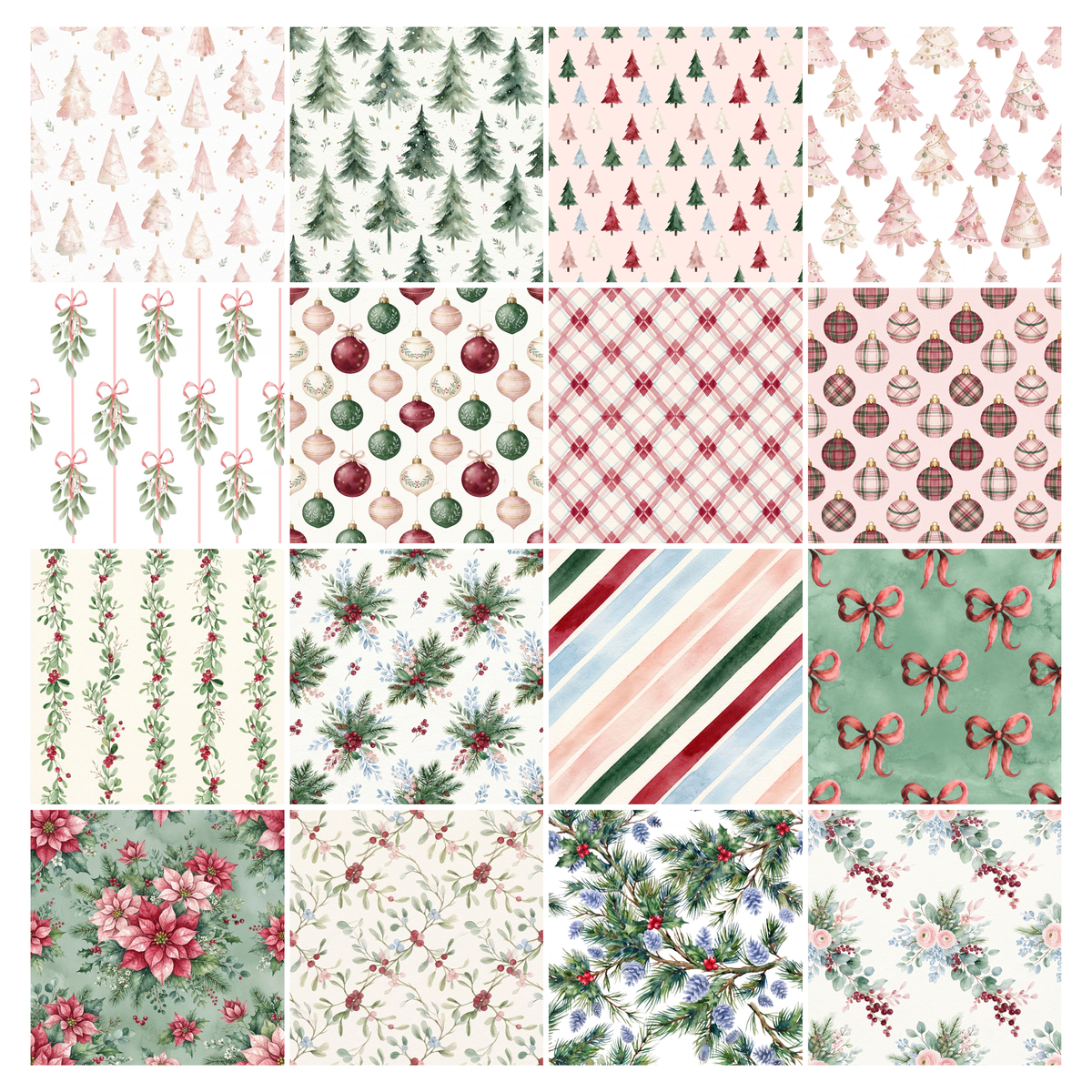 Whimsical Christmas Watercolor Paper — 51 Watercolor Christmas Digital Papers