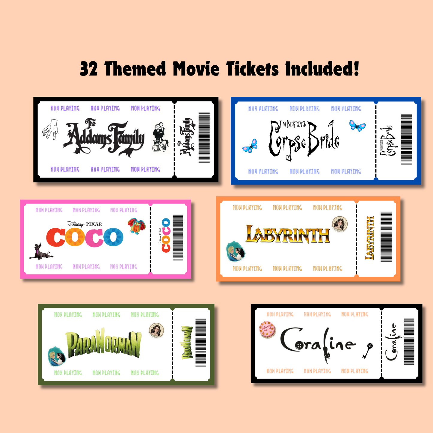 Halloween Dinner and a Movie Night Tickets, 30+ Halloween Movie Night Coupons for Family Movie Night, Kid Friendly Editable Tickets
