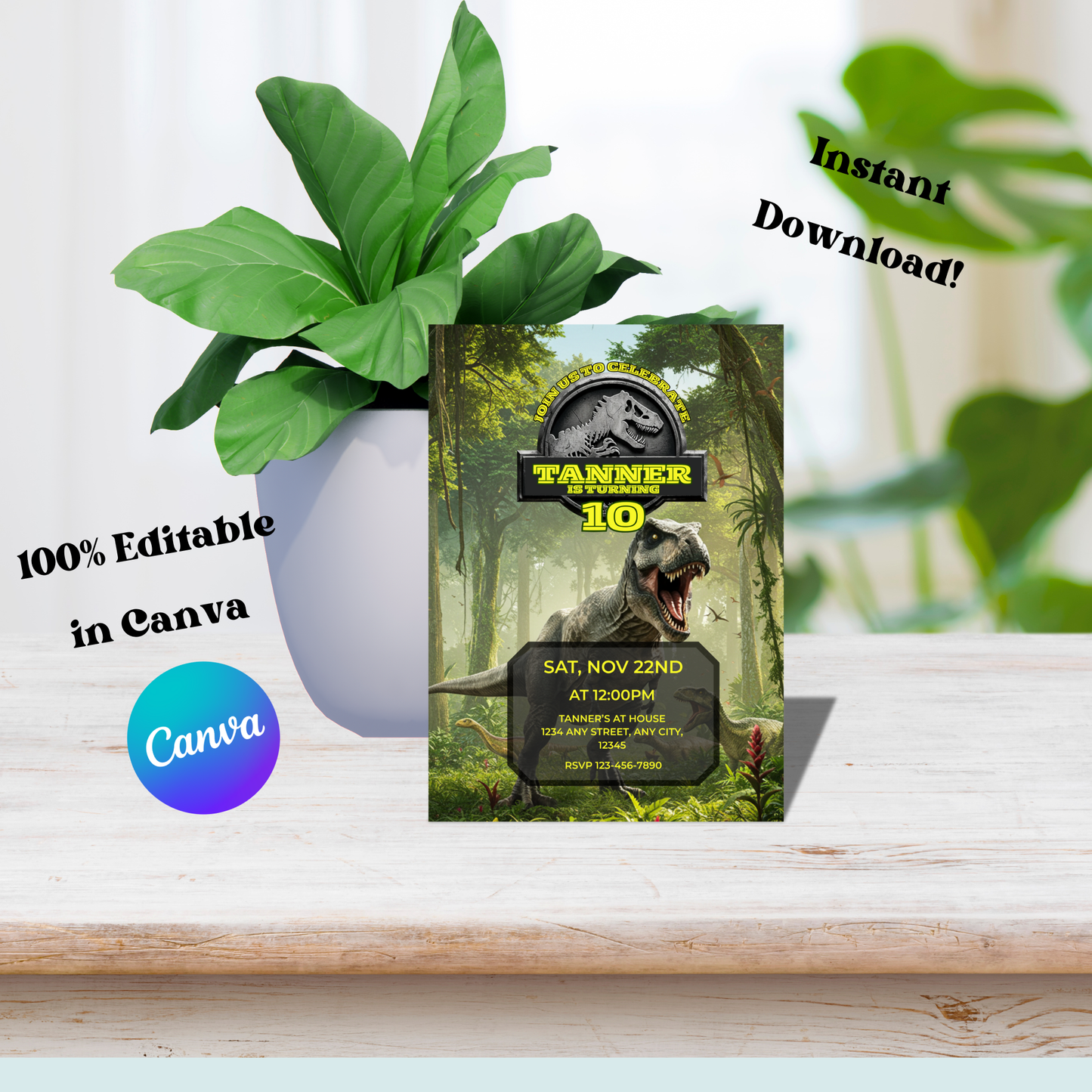 Jurassic Park Dinosaur: Editable 5x7 Birthday Invite (Digital Download)