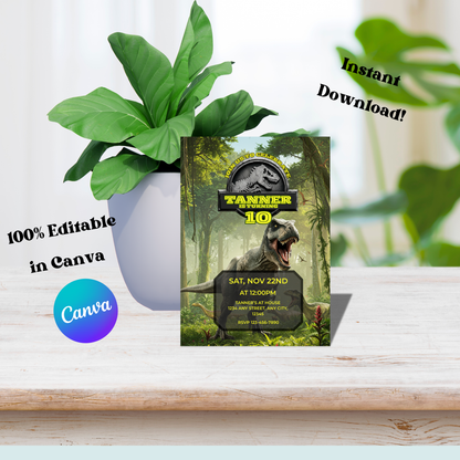 Jurassic Park Dinosaur: Editable 5x7 Birthday Invite (Digital Download)