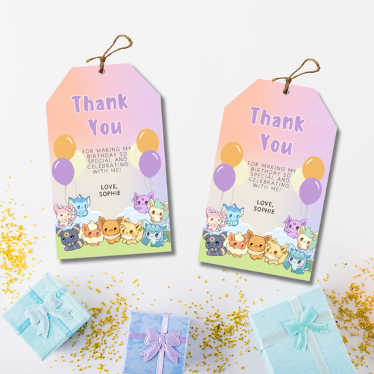 Eeveelution Thank You Tags: Eevee Tags 2x3 (Instant Download)