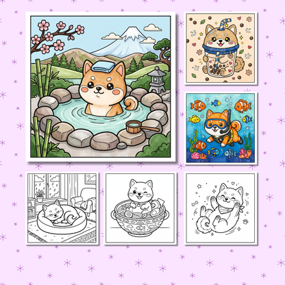 Kawaii Shiba Inu: Cozy & Cute Shiba Dogs & Puppies Coloring Book