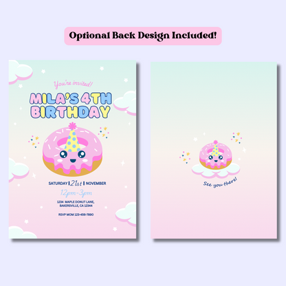 Donut Birthday Invitation, Kawaii Donut Party Invite, Editable Donut Invitation Template, Kid’s Donuts Birthday, Instant Download