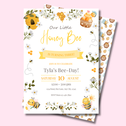 Bee Birthday Invitation, Little Honey Bee-Day Party Invite, Editable Bee Invitation Template, Bee Birthday, INSTANT DOWNLOAD