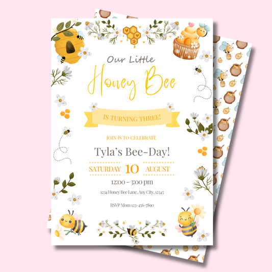 Bee Birthday Invitation, Little Honey Bee-Day Party Invite, Editable Bee Invitation Template, Bee Birthday, INSTANT DOWNLOAD