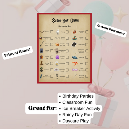 Magical Wizarding Scavenger Hunt Game, Potter Parody Birthday Party Game, Wizard Activity
