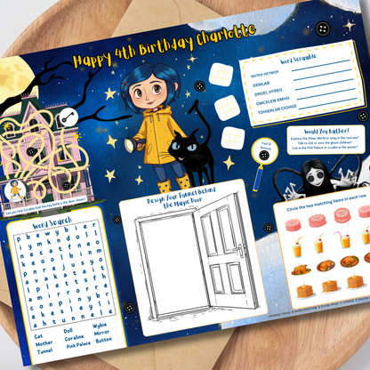 Coraline Activity Placemat Editable Template, Digital Download In Color