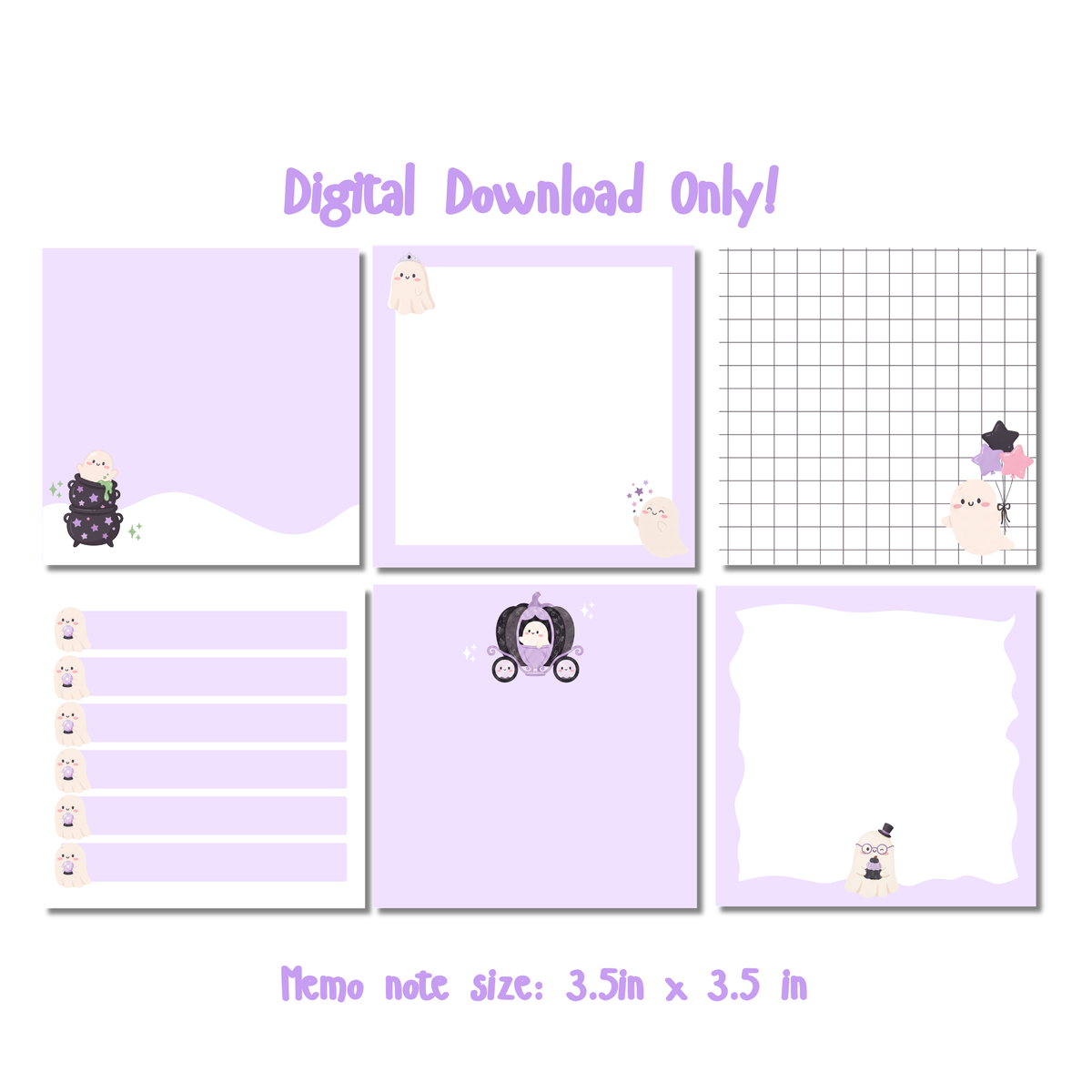 Kawaii Ghosts Digital Planner Set | Calendar, Weekly Planner & Memo Notes