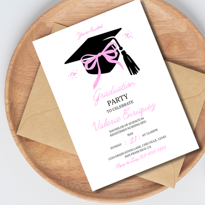 Pink Coquette Graduation Invite 5x7 Instant Download
