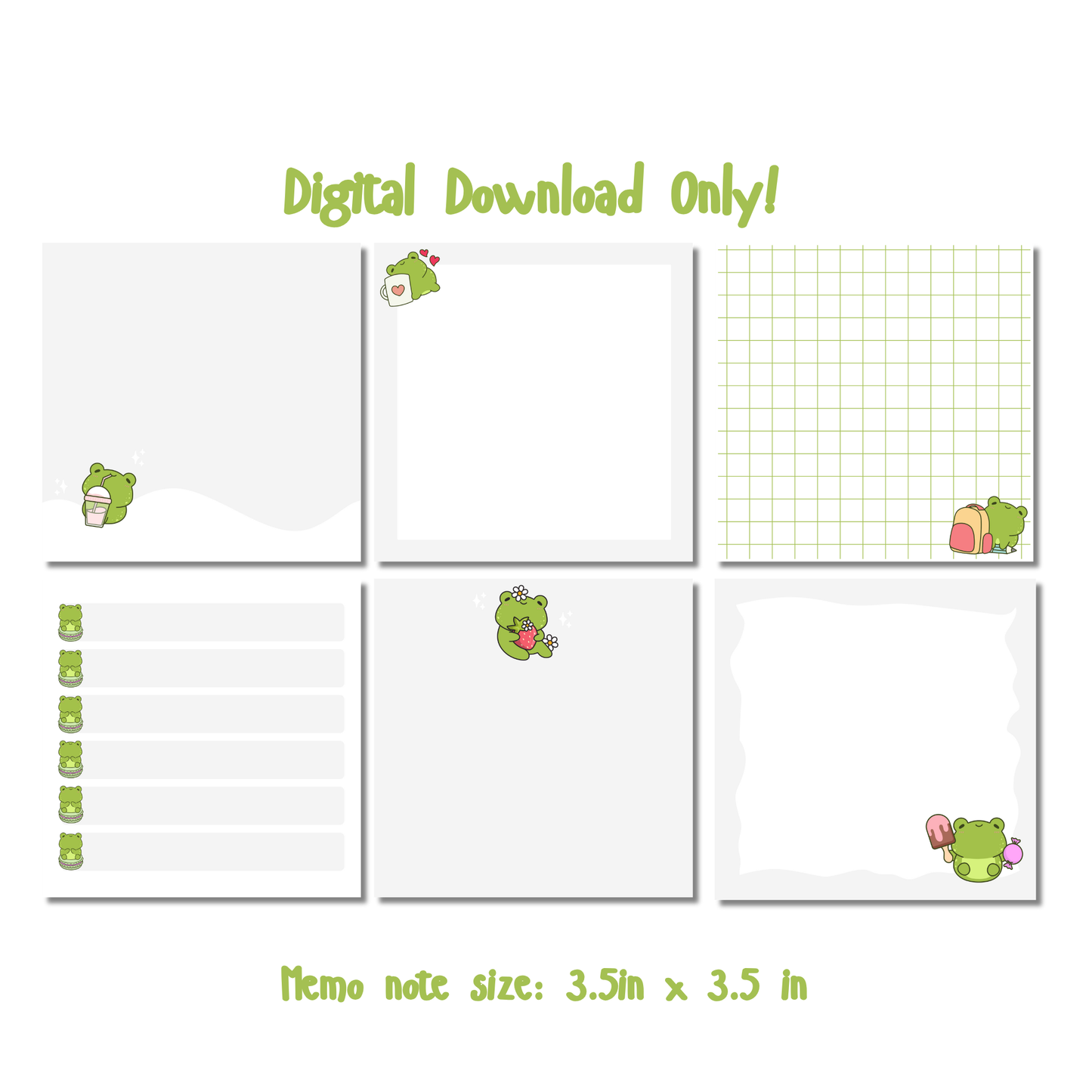 Cute Frog Planner Set: Monthly Calendar, Weekly Calendar, & Memo Notes | Printable | Instant Download