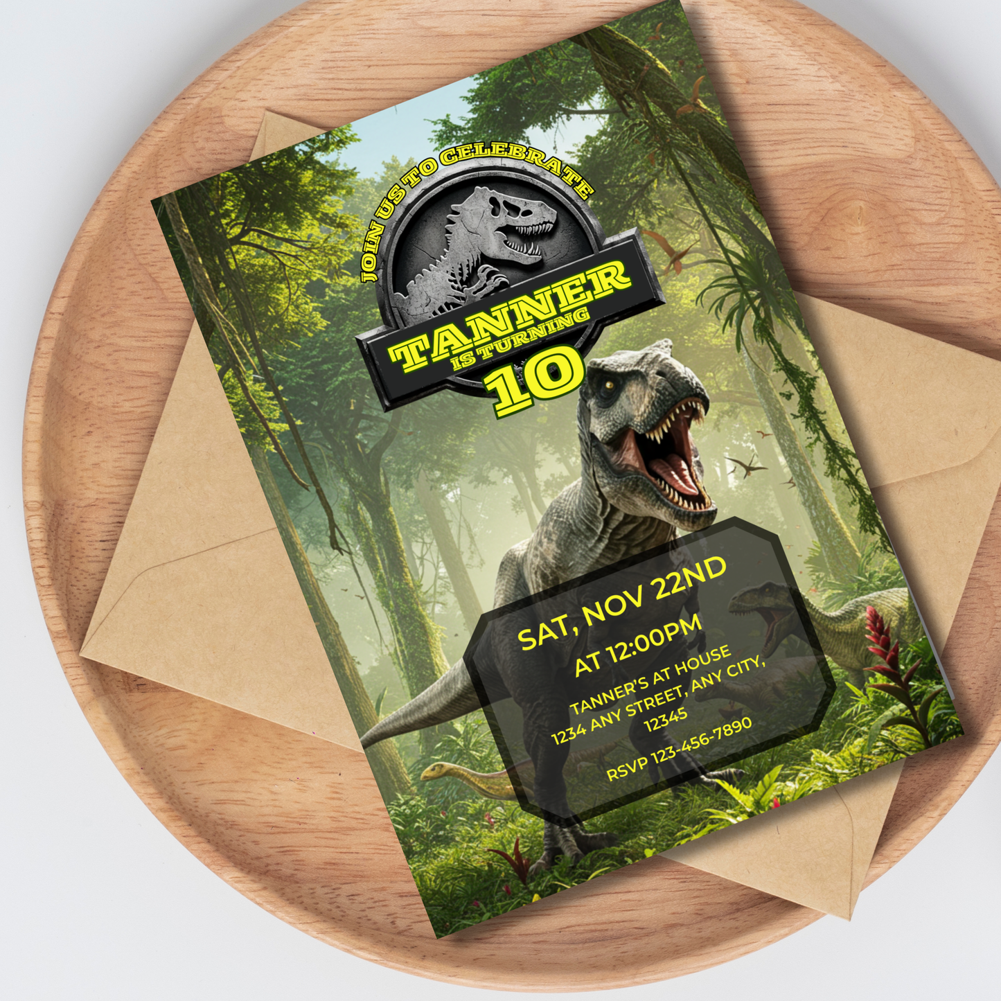 Jurassic Park Dinosaur: Editable 5x7 Birthday Invite (Digital Download)