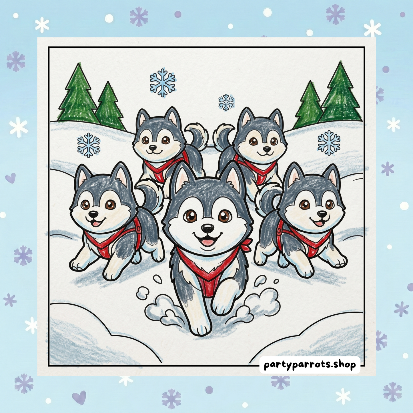 Kawaii Husky: Cozy & Cute Snow Dogs & Puppies Coloring Book