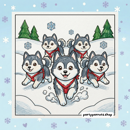Kawaii Husky: Cozy & Cute Snow Dogs & Puppies Coloring Book