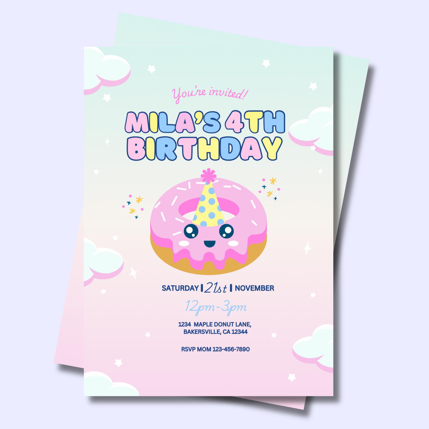 Donut Birthday Invitation, Kawaii Donut Party Invite, Editable Donut Invitation Template, Kid’s Donuts Birthday, Instant Download