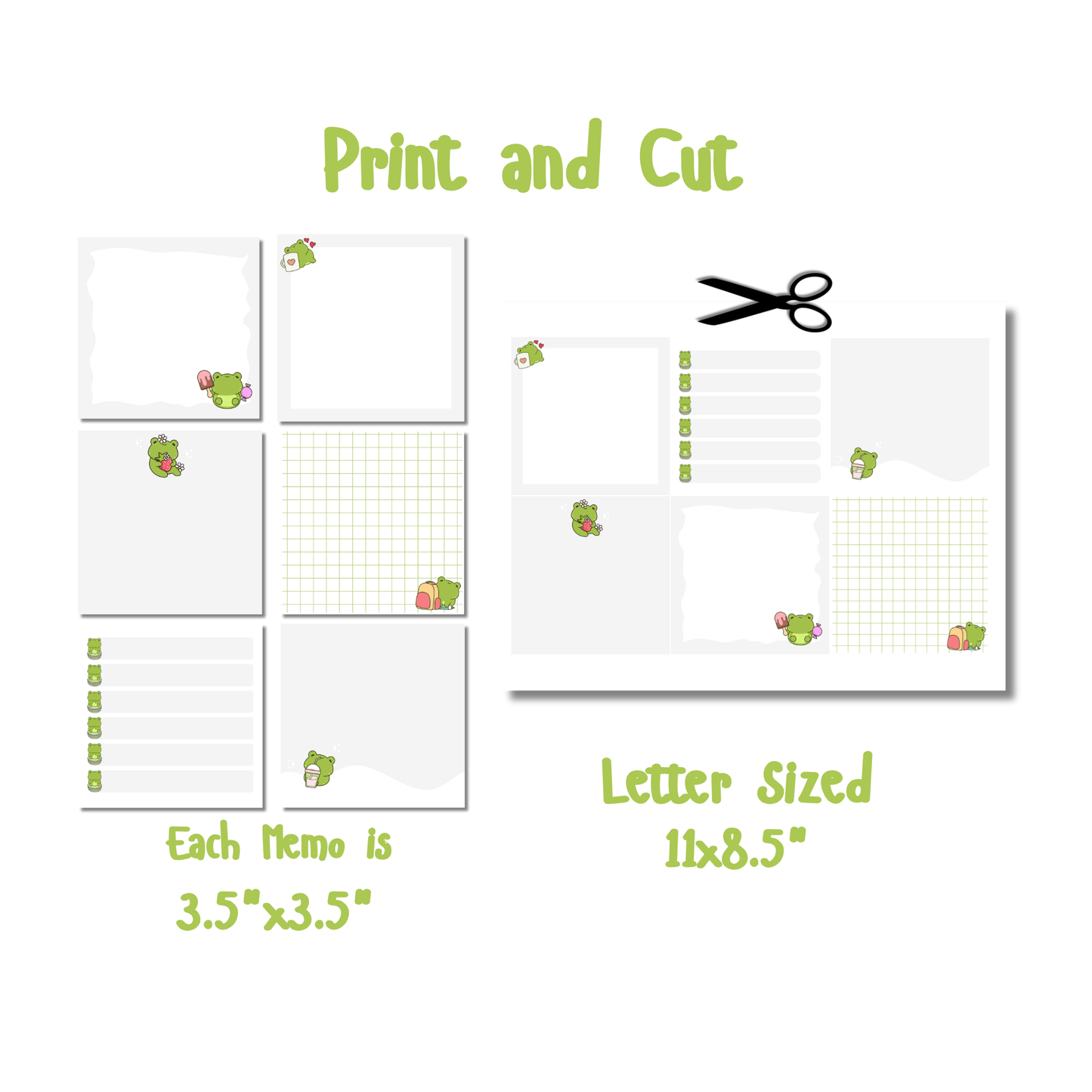 Cute Frog Planner Set: Monthly Calendar, Weekly Calendar, & Memo Notes | Printable | Instant Download
