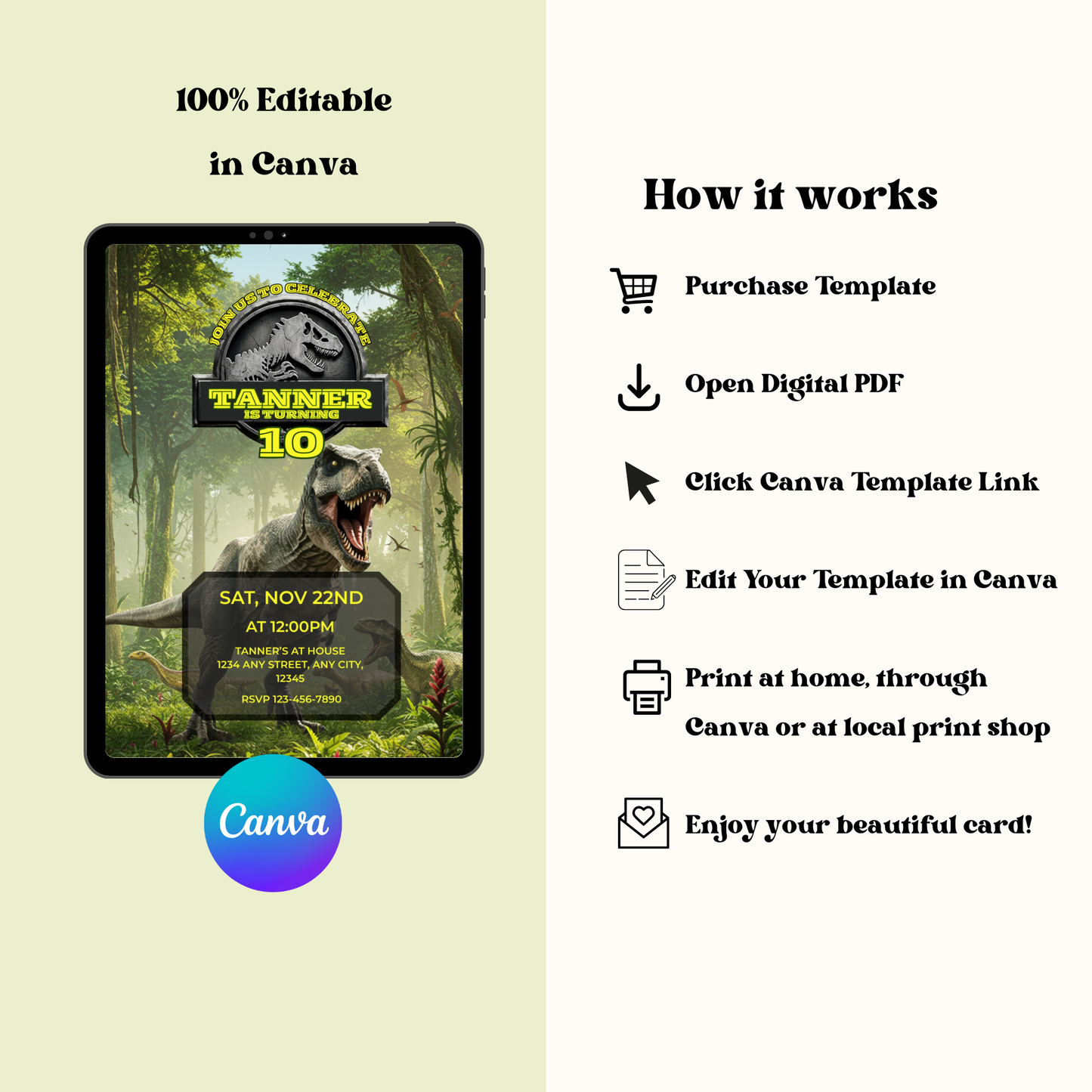Jurassic Park Dinosaur: Editable 5x7 Birthday Invite (Digital Download)