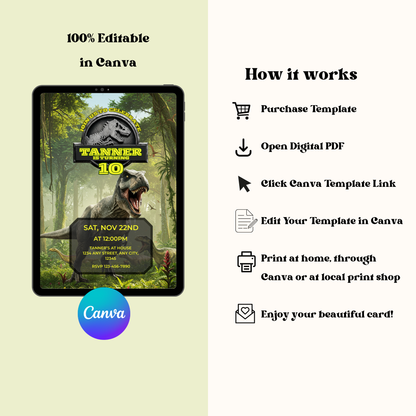 Jurassic Park Dinosaur: Editable 5x7 Birthday Invite (Digital Download)