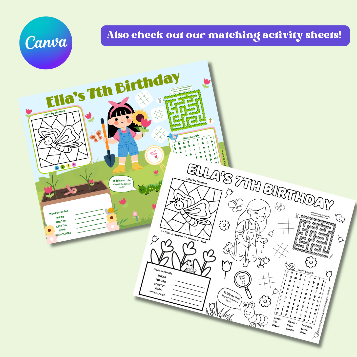 Garden Editable Invitation, Kids Garden Birthday Invite, Cute Garden Invite Digital Template, Instant download