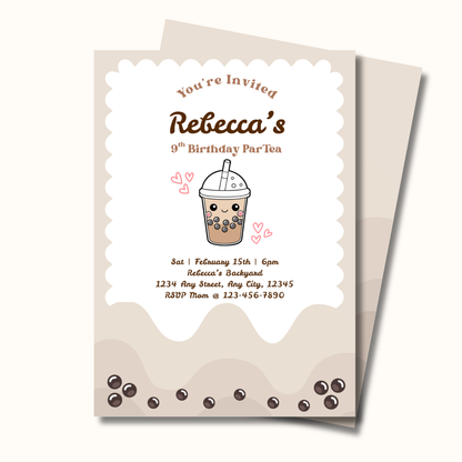 Boba Birthday Par-Tea Editable 5x7 Birthday Invite (Digital Download)