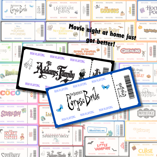 Halloween Dinner and a Movie Night Tickets, 30+ Halloween Movie Night Coupons for Family Movie Night, Kid Friendly Editable Tickets