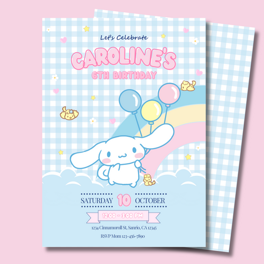 Cinnamoroll Birthday Invite Editable, Printable Sanrio Invitation 5x7 Instant Download