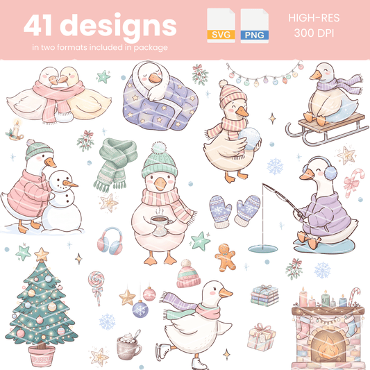 Cozy Winter Geese Clipart Bundle | 41 Cute PNG & SVG Winter Goose Designs
