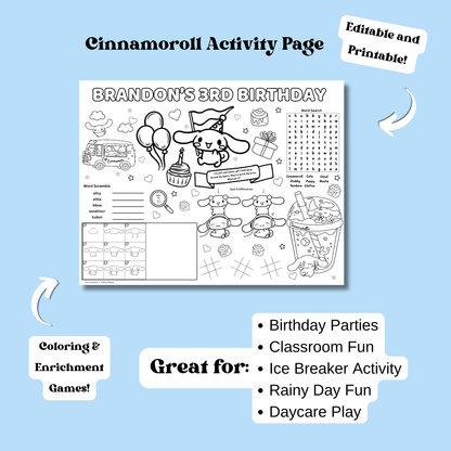 Cinnamoroll Activity Placemat Printable