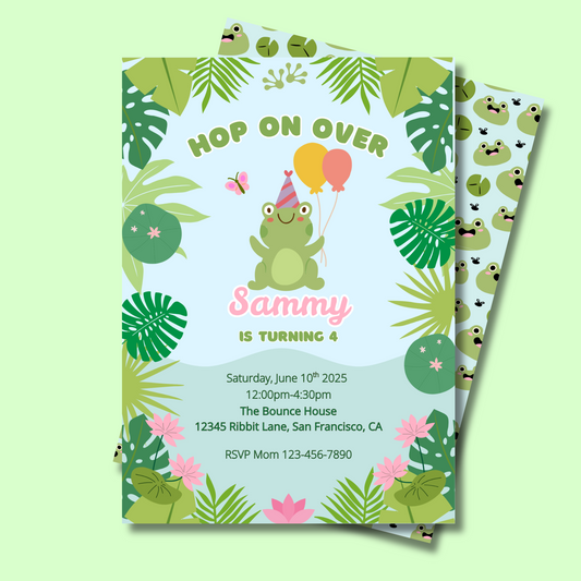 Frog Editable Invitation, Hop On Over Birthday Invite, Froggy Birthday Party, Cute Frog Invite Digital Template, Instant download