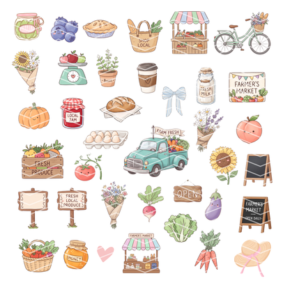 Farmer’s Market Clipart Bundle | 34 Girly Local Farm Fresh Produce PNG & SVG Digital Files