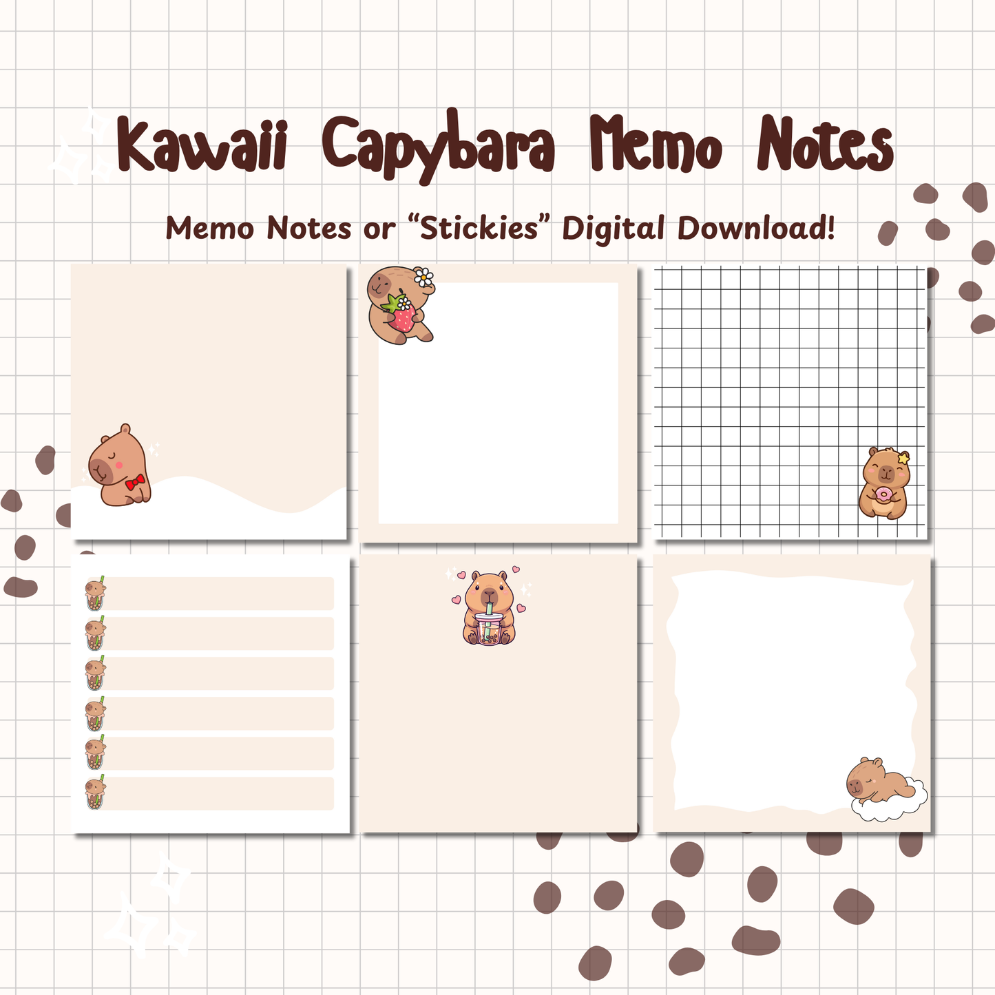Kawaii Capybara Memo Notes | Printable | Instant Download