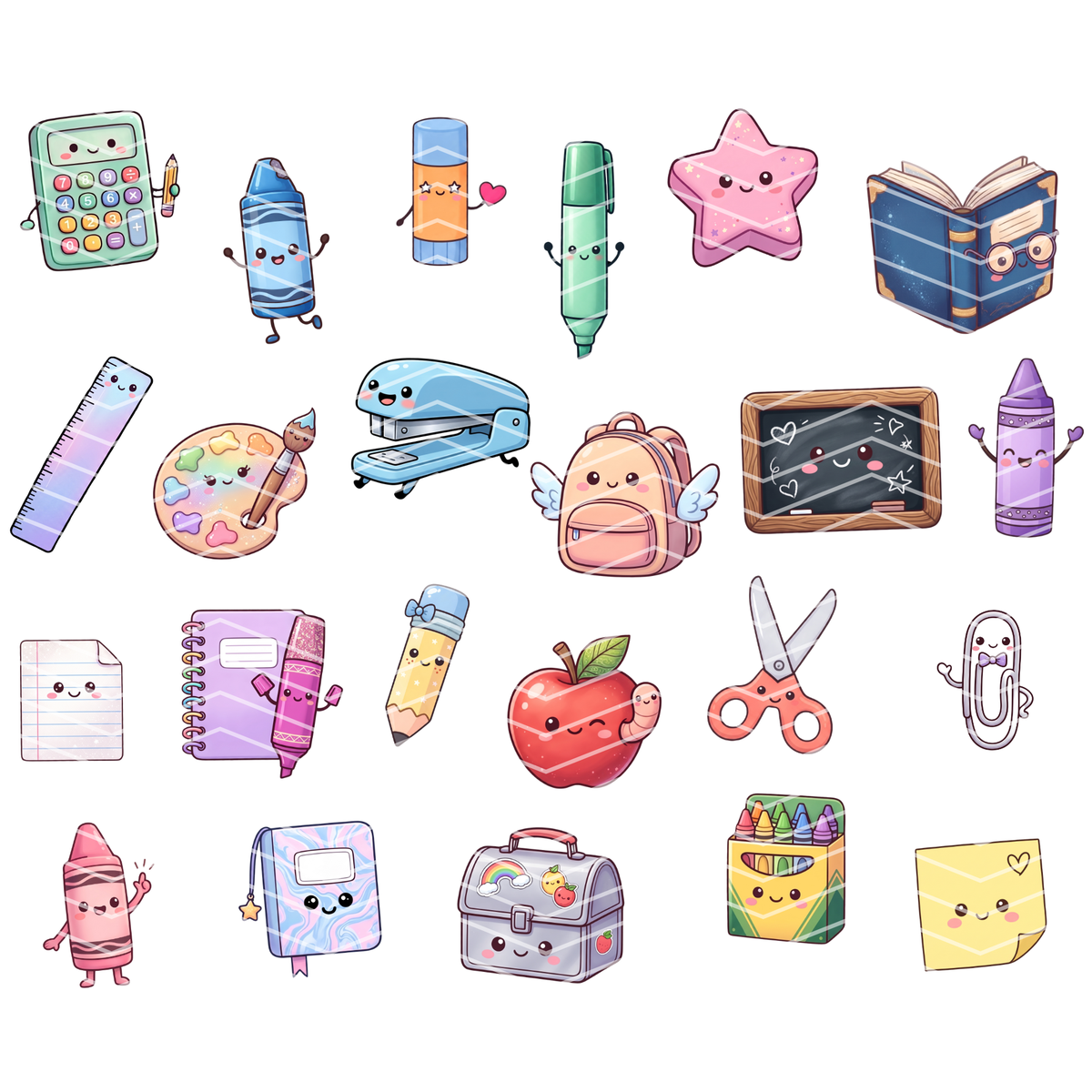 Kawaii School Supplies Clipart Bundle | PNG & SVG Digital Files for Cricut, Stickers & DIY Crafts