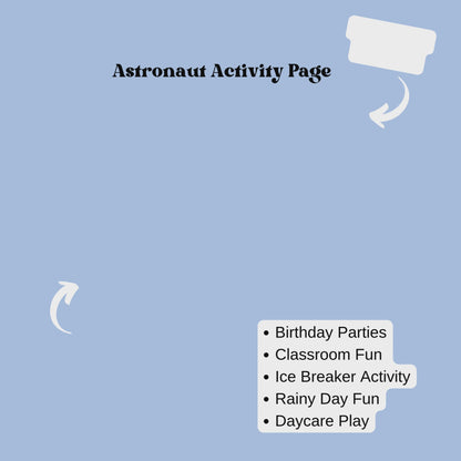 Astronaut Editable Activity Placemat, Birthday Activity Page Template in Color